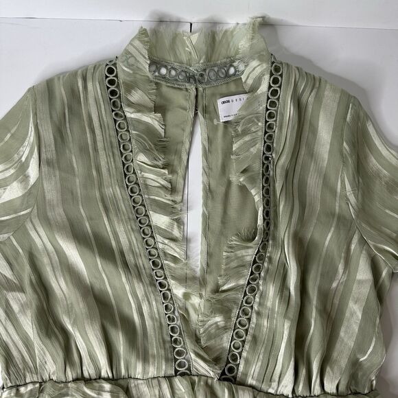 ASOS Design Mini Ruffle Dress US Sz 6 Sage Green Boho Fairycore Romantic Flaw - Picture 16 of 16